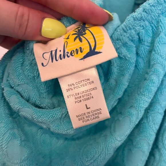 Y2K terrycloth halter turquoise mini dress swim cover - Picture 9 of 9